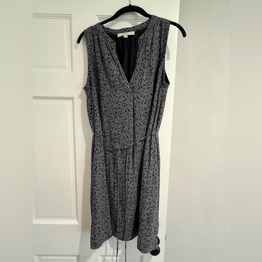 LOFT Gray Patterned Midi Dress